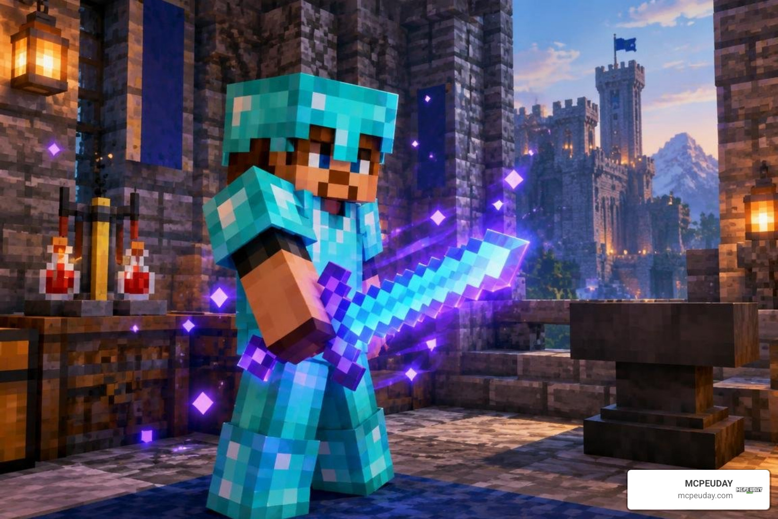 Enchanted combat weapon build showcase in Minecraft Bedrock Enchanted combat weapon build showcase in Minecraft Bedrock