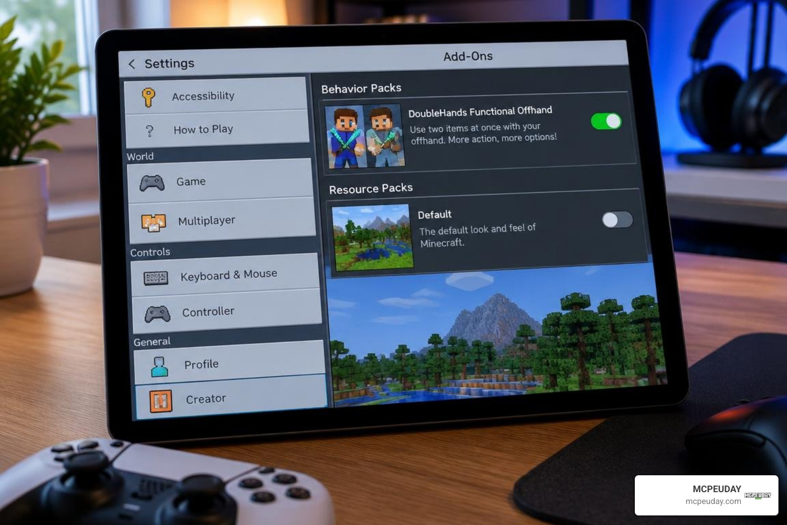 Minecraft Bedrock Addon Behavior Pack Activation Menu