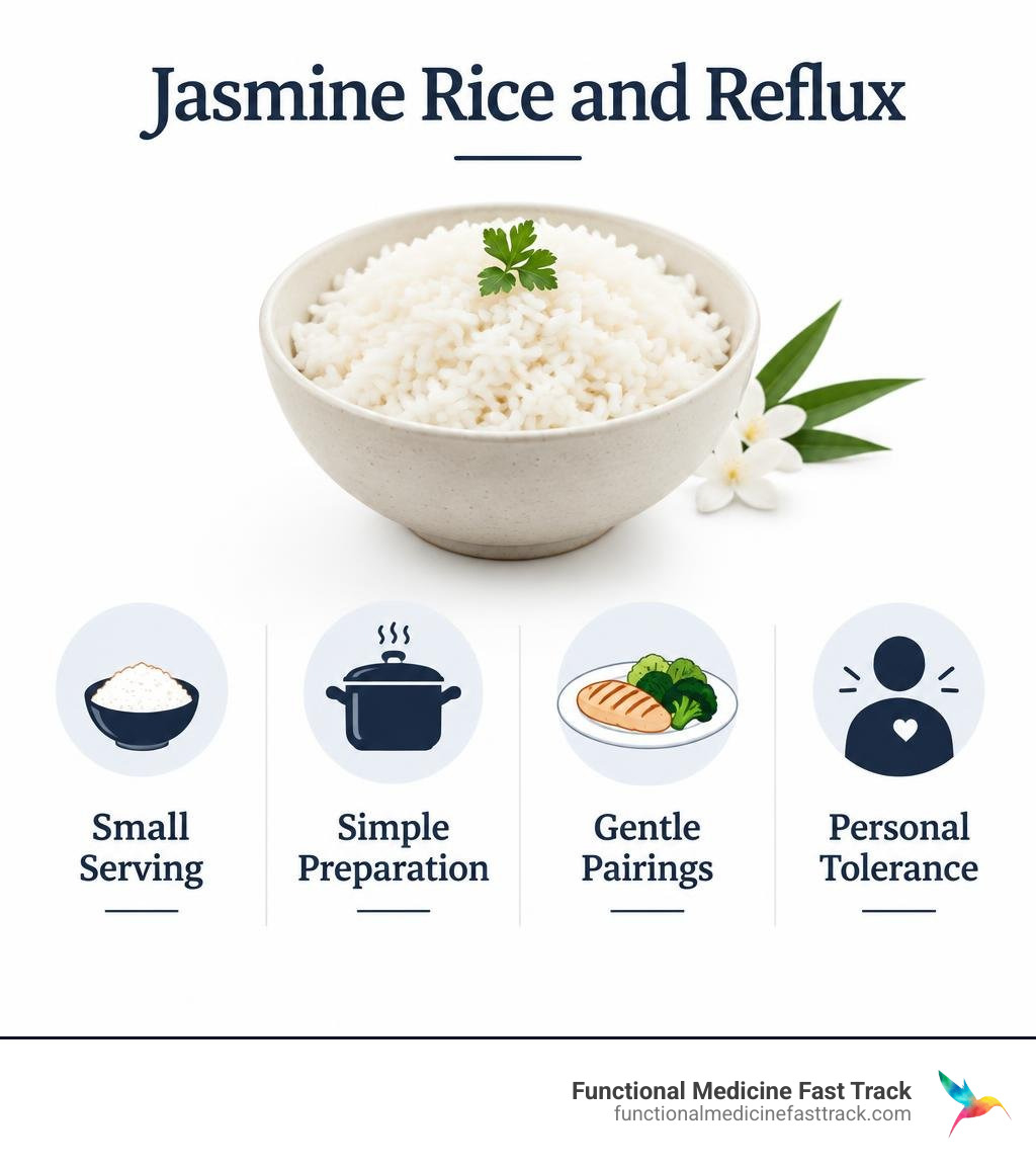 Jasmine rice and reflux: small serving, simple preparation, gentle pairings, and personal tolerance infographic Jasmine rice and reflux: small serving, simple preparation, gentle pairings, and personal tolerance infographic