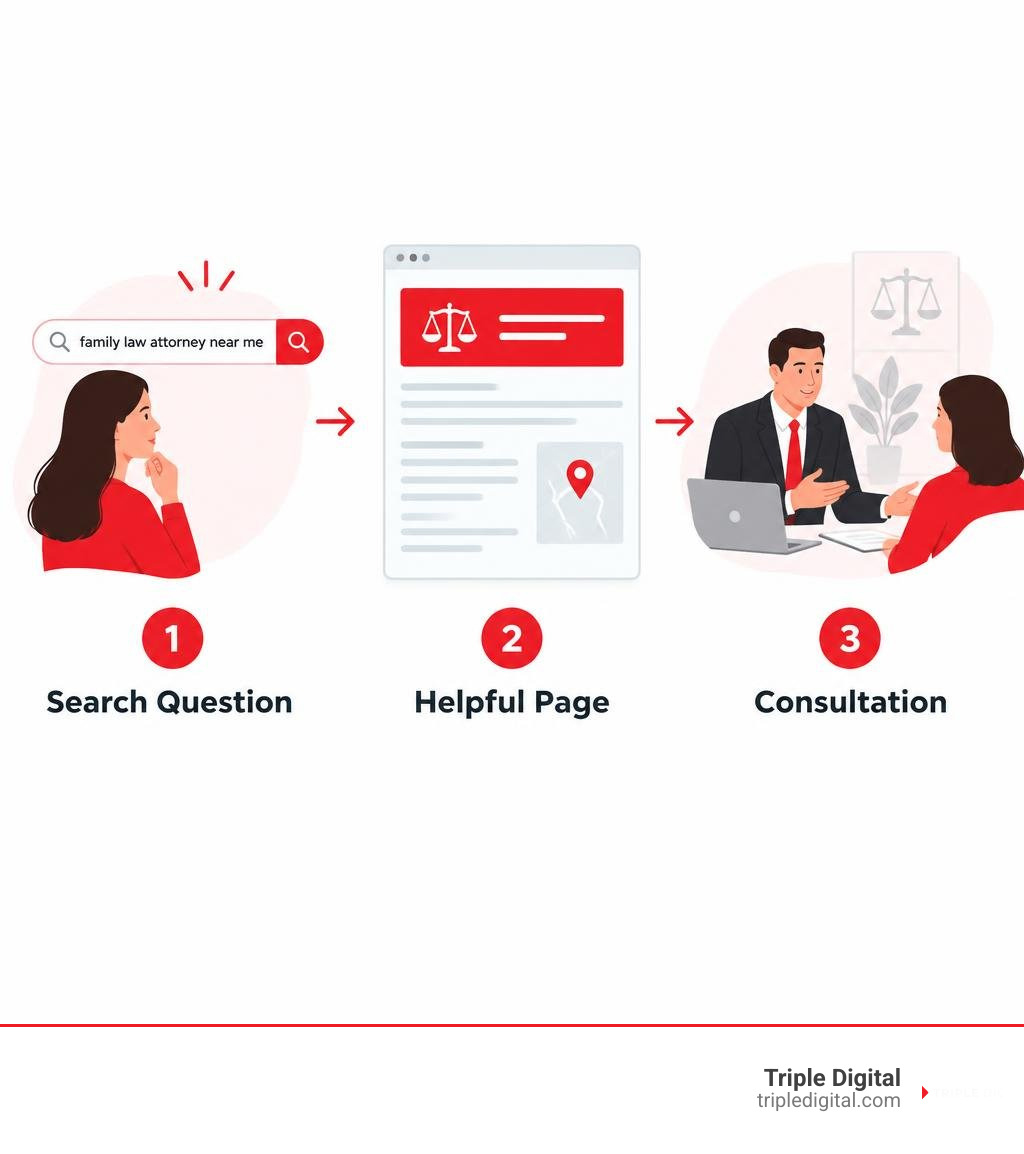 Legal client journey from search question to helpful page to consultation infographic