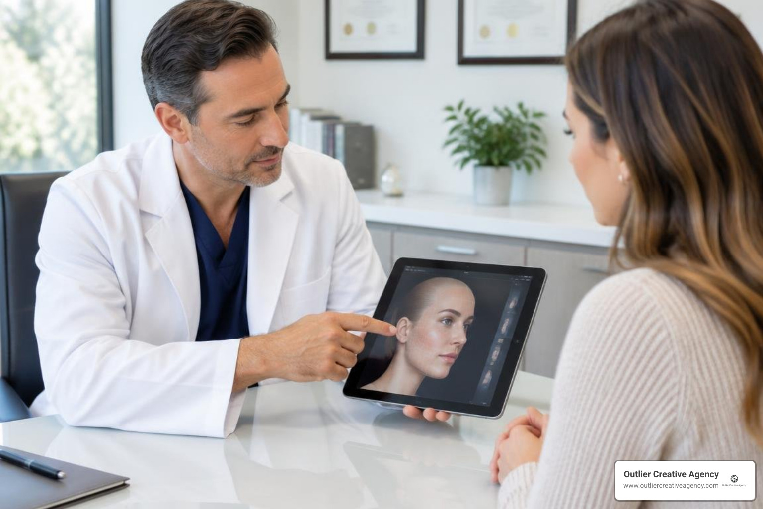 surgeon consulting prospective patient