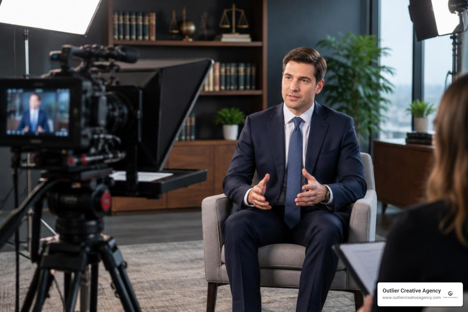 high-end legal video production setup in a modern studio