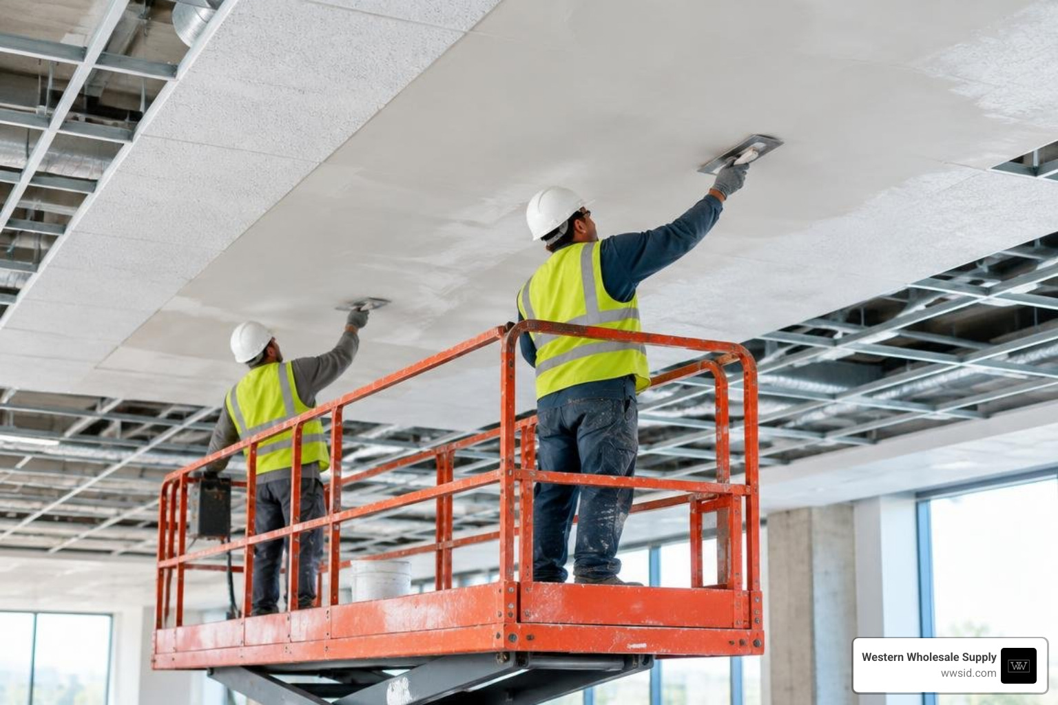 Certified acoustic installers applying acoustic finish coat Certified acoustic installers applying acoustic finish coat