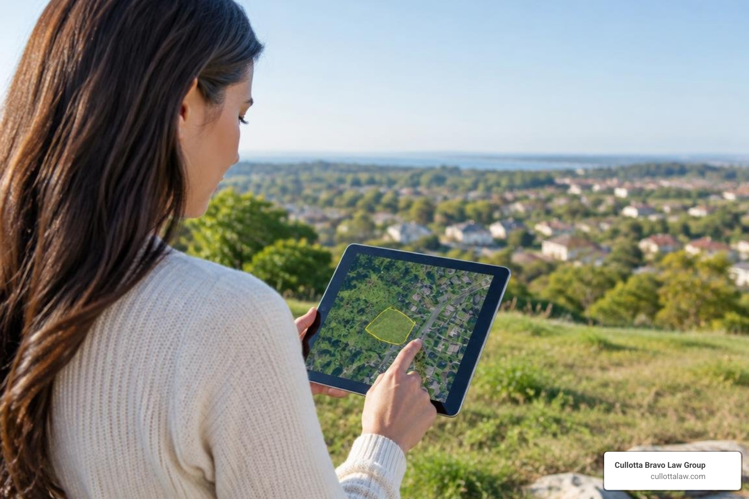 prospective property buyer using a digital mapping tool on a tablet outdoors prospective property buyer using a digital mapping tool on a tablet outdoors