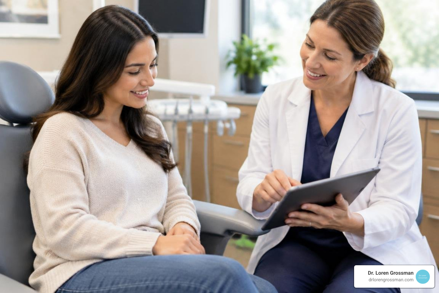 Dental patient discussing monthly budget and financing options Dental patient discussing monthly budget and financing options