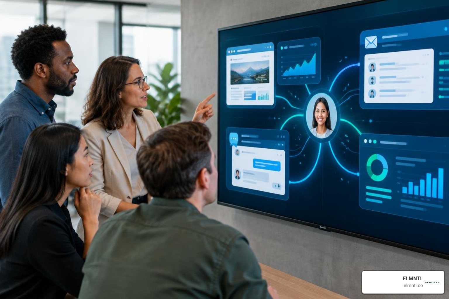 An illustration of AI analyzing customer data in real time to personalize website, email, and support touchpoints