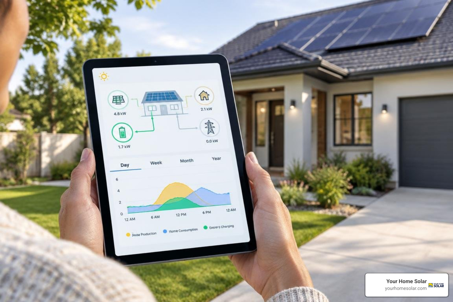 Fronius Solar.web digital interface displaying real-time power generation and consumption Fronius Solar.web digital interface displaying real-time power generation and consumption