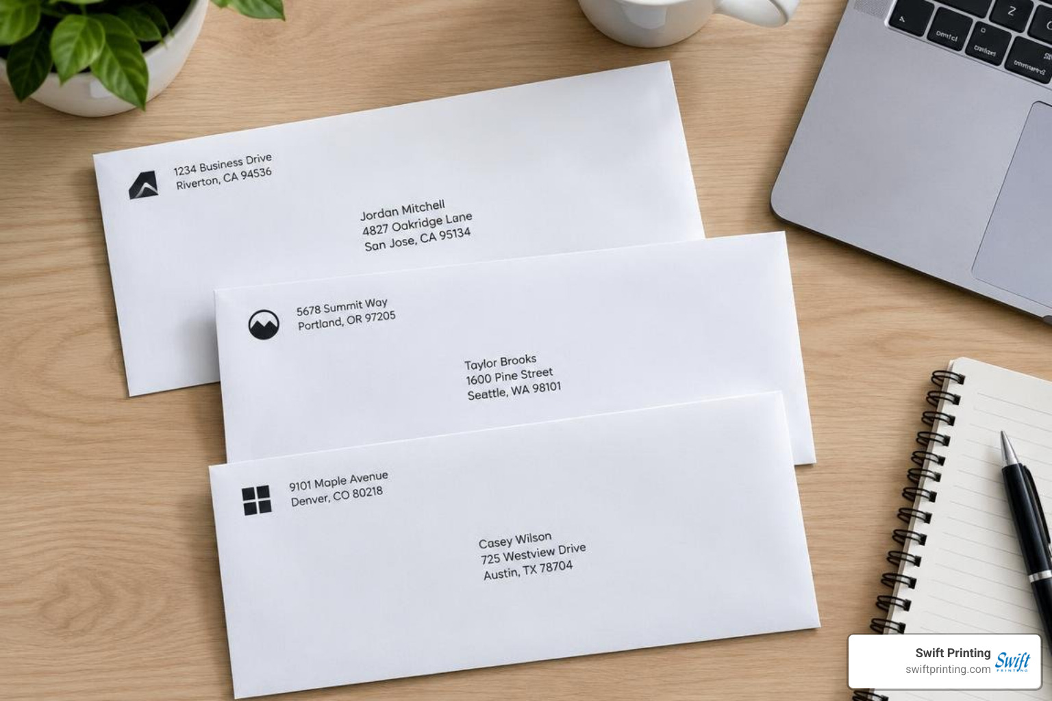 High-contrast printed corporate envelopes