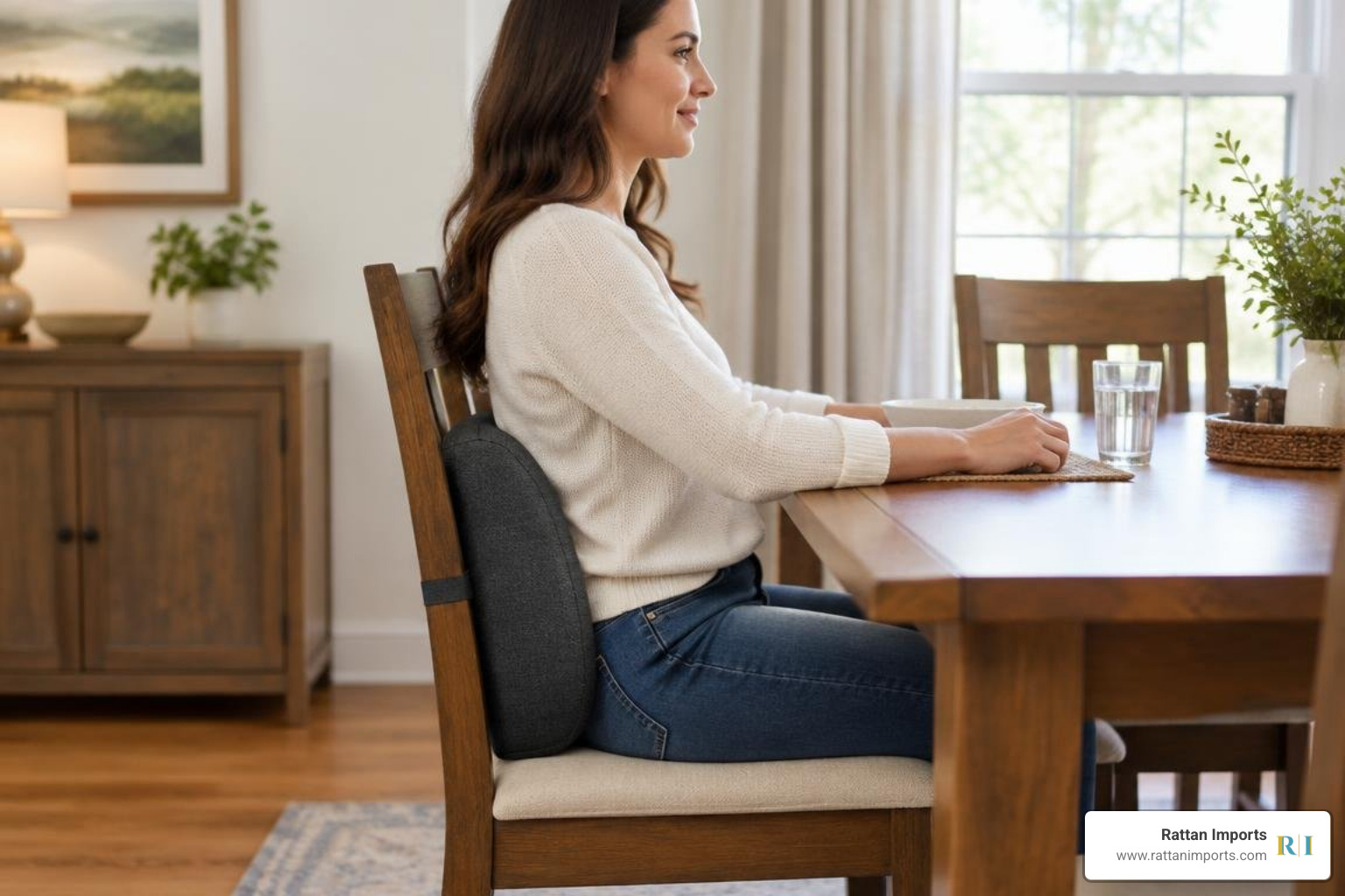 proper spinal alignment during meals with lumbar support