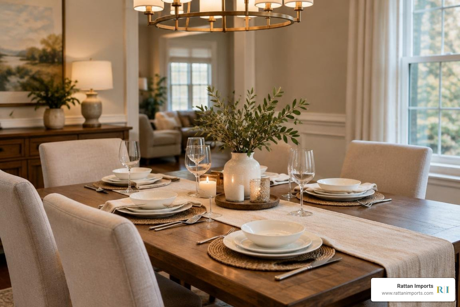 dining table styled with elegant dinnerware a subtle runner and soft ambient lighting dining table styled with elegant dinnerware a subtle runner and soft ambient lighting