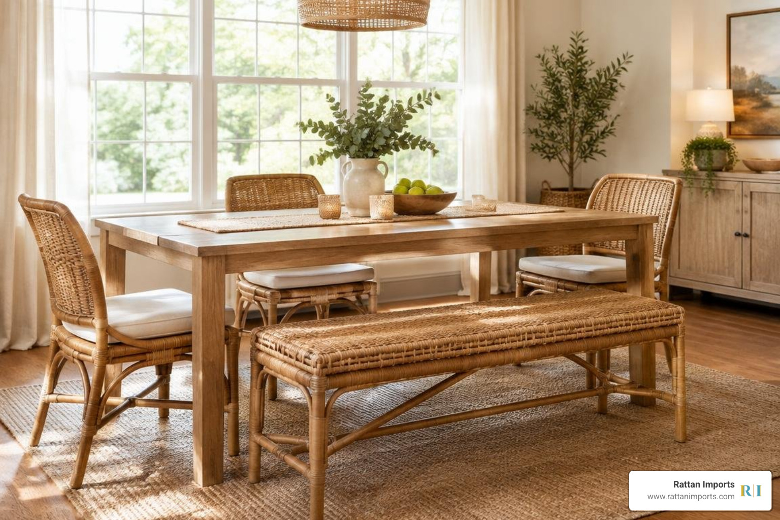 rattan dining bench set in a warm dining room rattan dining bench set in a warm dining room