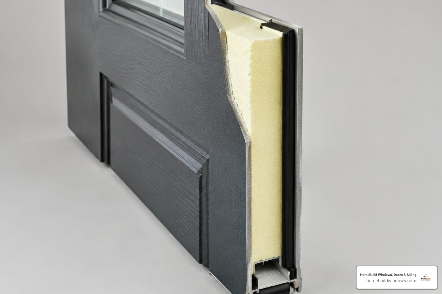 Cross section of insulated composite and fiberglass entry door assemblies
