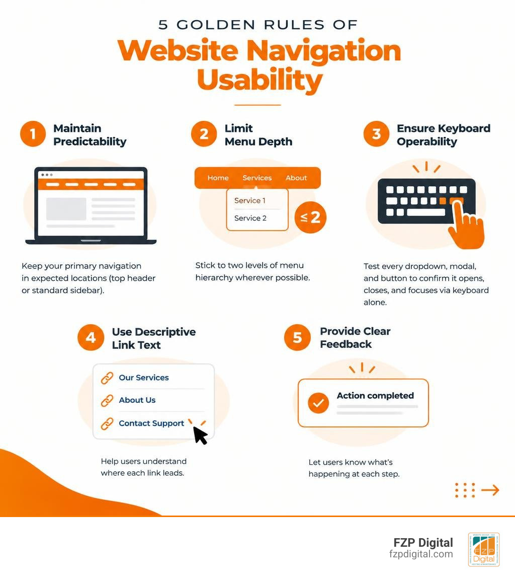 Infographic highlighting 5 golden rules of website navigation usability infographic Infographic highlighting 5 golden rules of website navigation usability infographic