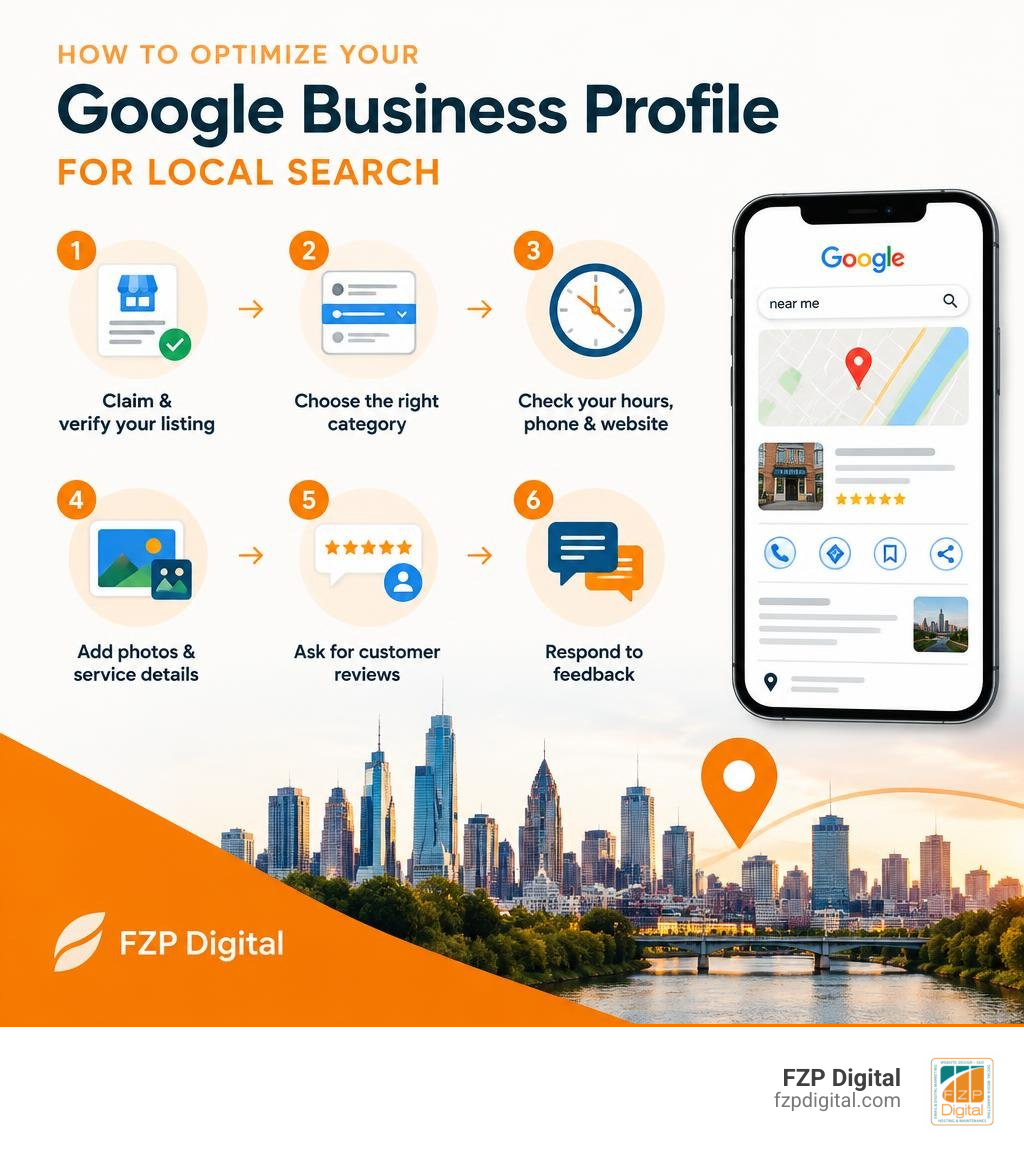 Infographic showing the steps to optimize a Google Business Profile for local search infographic Infographic showing the steps to optimize a Google Business Profile for local search infographic