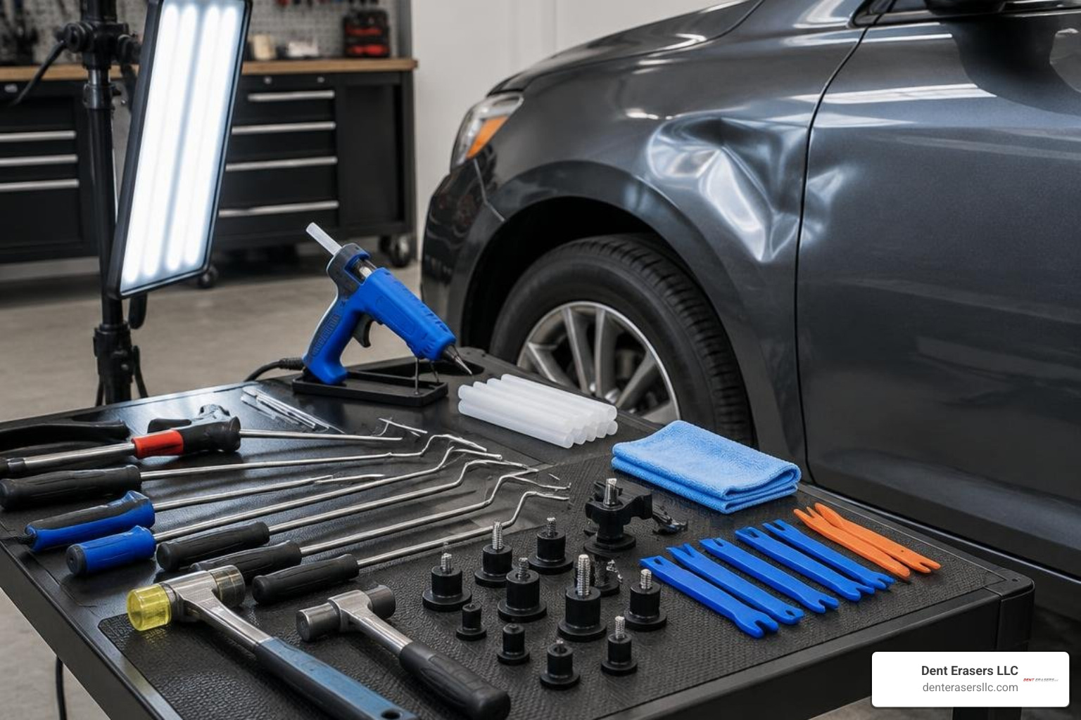 assorted tools for car fender dent repair Assorted Tools For Car Fender Dent Repair