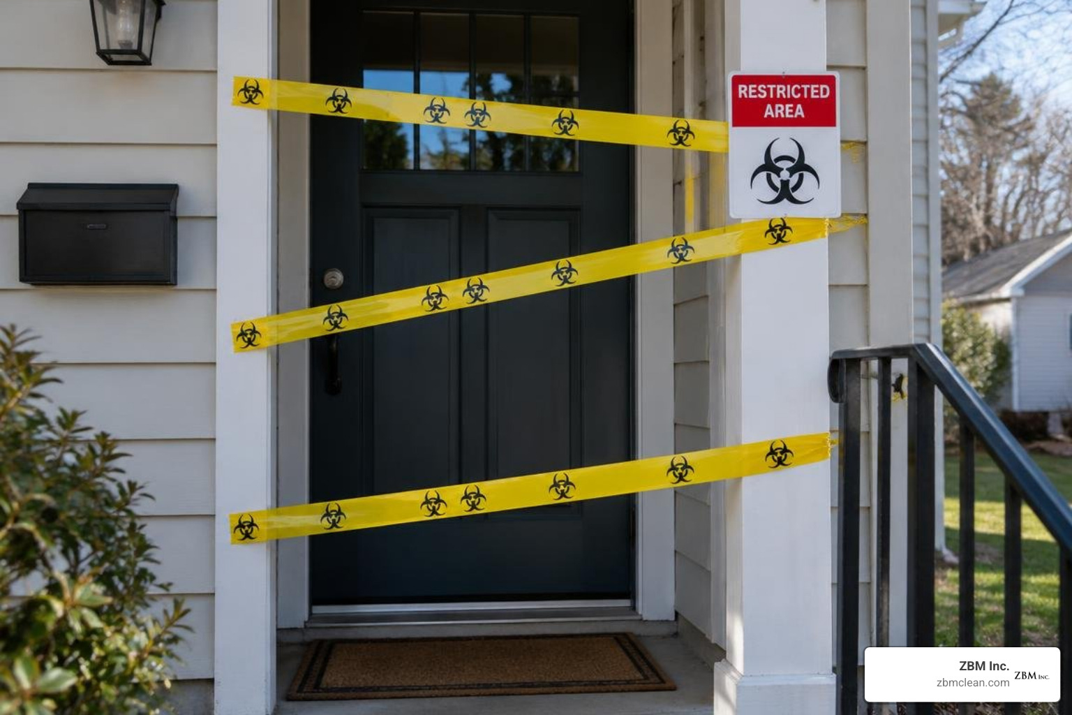 secured entryway with biohazard warning boundary secured entryway with biohazard warning boundary
