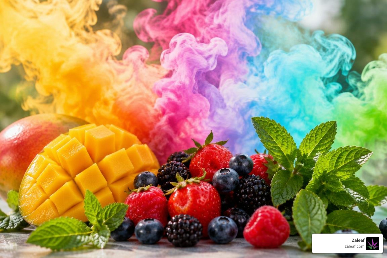 colorful vapor clouds with fruit and botanical notes colorful vapor clouds with fruit and botanical notes