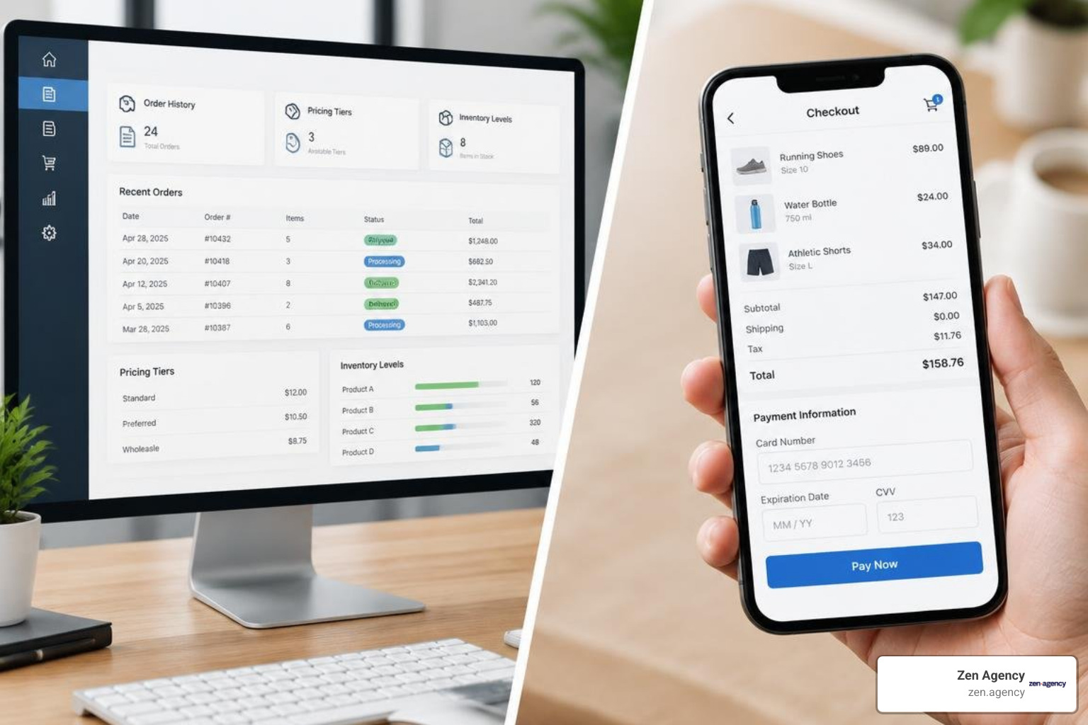 comparison of B2B buyer portal versus consumer mobile shopping checkout comparison of B2B buyer portal versus consumer mobile shopping checkout