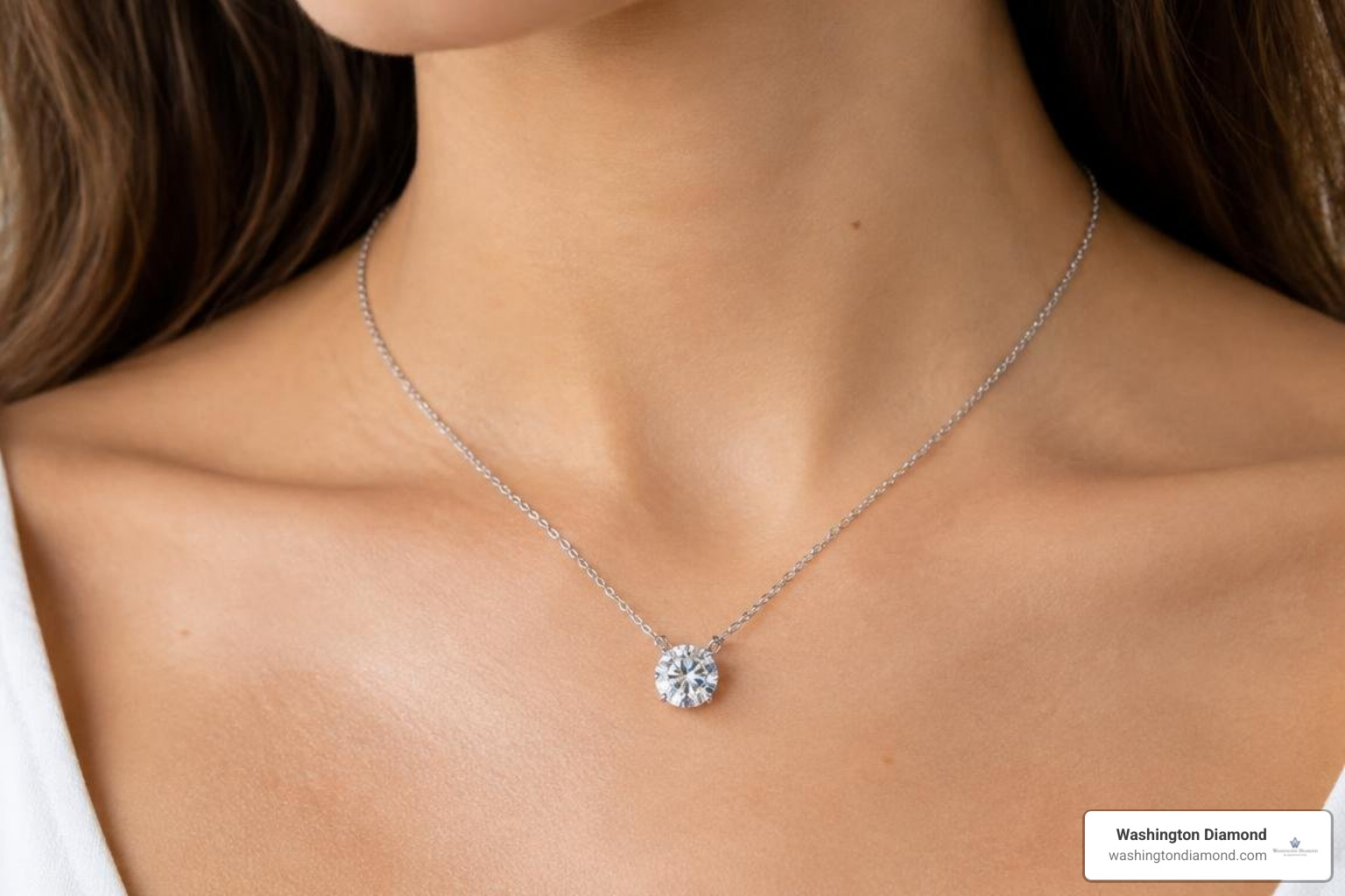 1 carat lab grown diamond necklace on a collarbone 1 carat lab grown diamond necklace on a collarbone