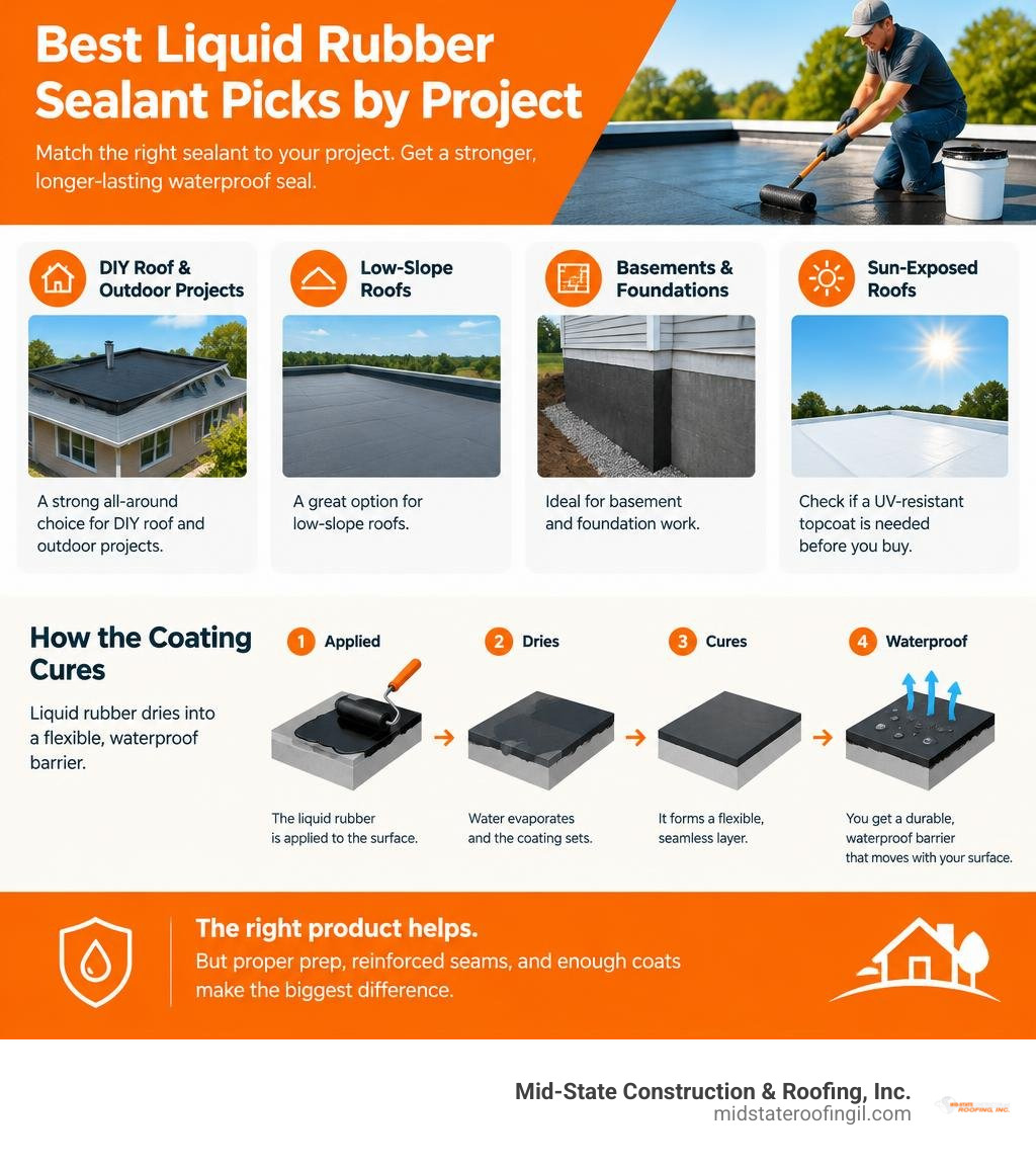 Best liquid rubber sealant picks by project and how the coating cures into a flexible waterproof barrier infographic Best liquid rubber sealant picks by project and how the coating cures into a flexible waterproof barrier infographic