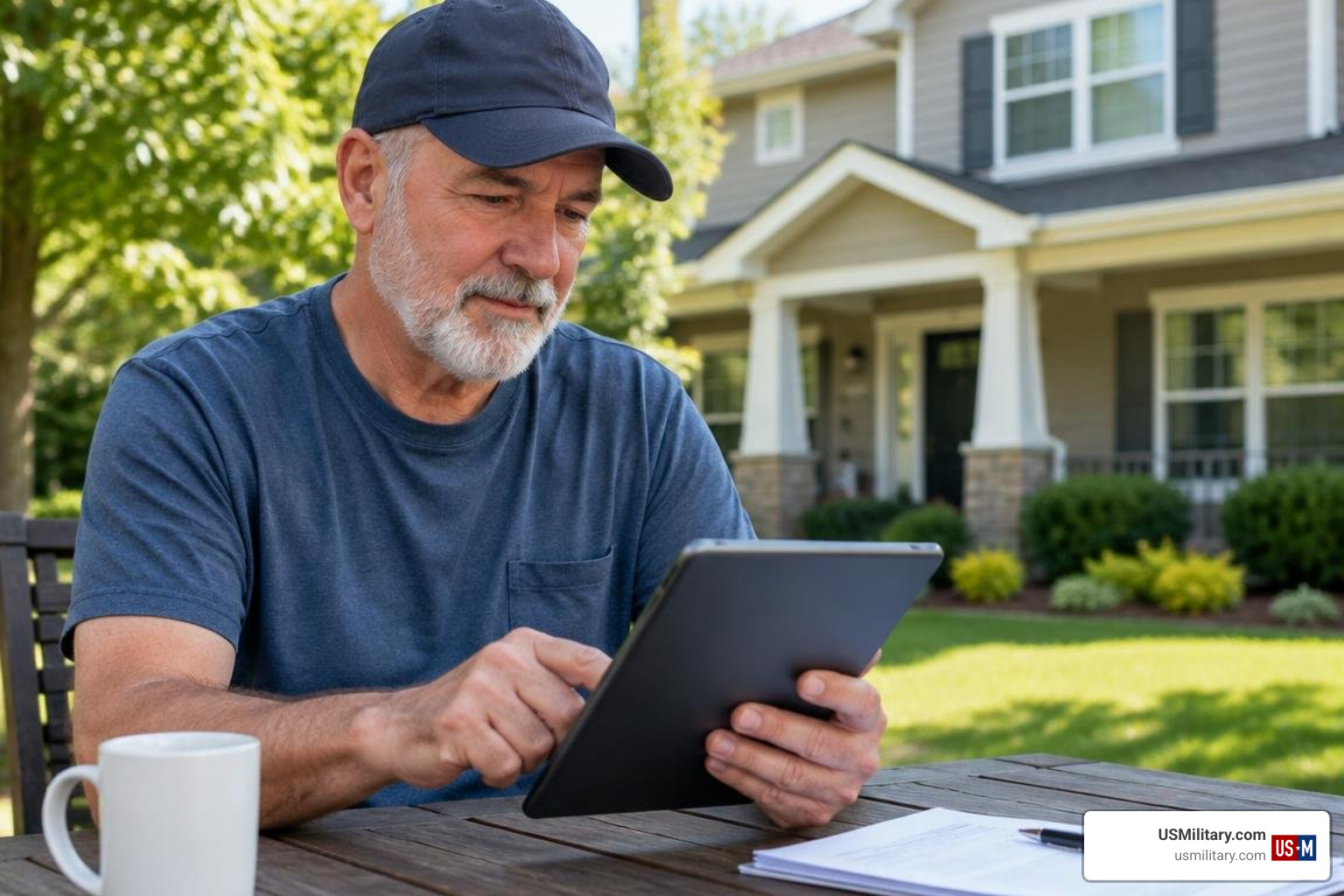 American veteran reviewing home appraisal standards on a tablet