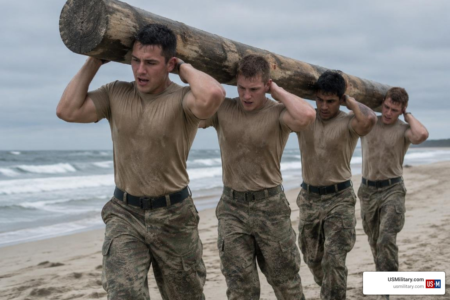 Navy SEAL BUD/S candidates carrying heavy log during Hell Week Navy SEAL BUD/S candidates carrying heavy log during Hell Week