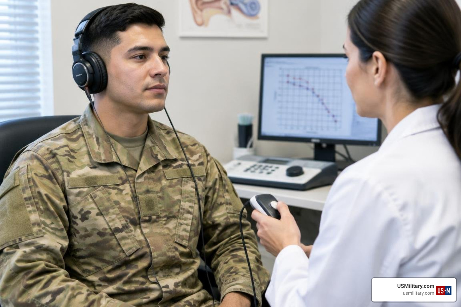 U.S. soldier undergoing an audiology exam U.S. soldier undergoing an audiology exam