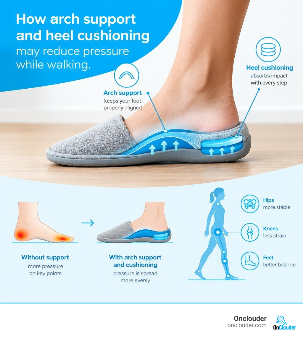 How arch support and heel cushioning may reduce pressure while walking infographic How arch support and heel cushioning may reduce pressure while walking infographic