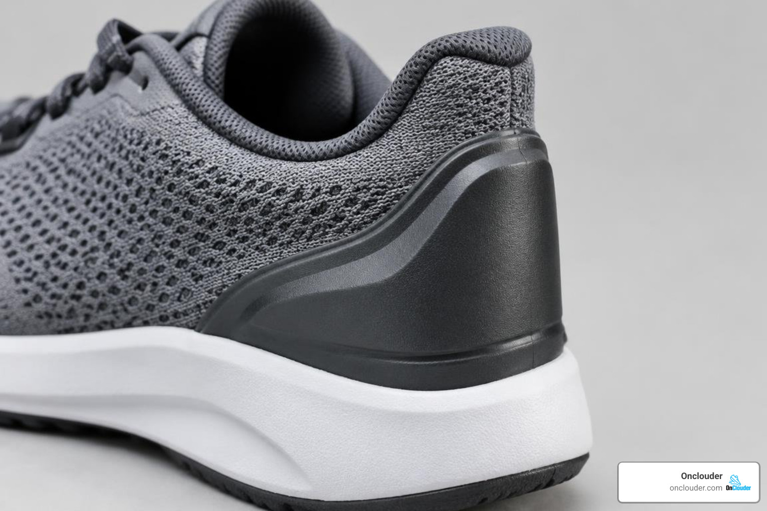 close-up of a padded heel collar and contoured heel counter