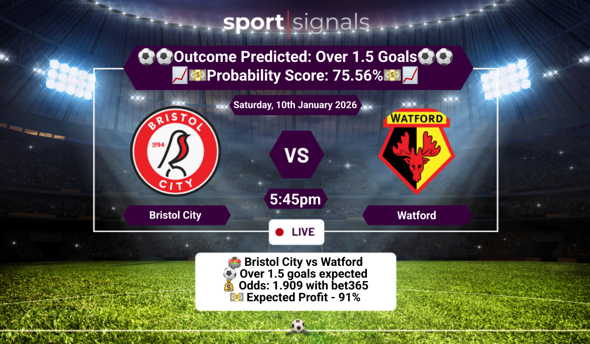 Bristol City vs Watford
Over 1.5 Goals