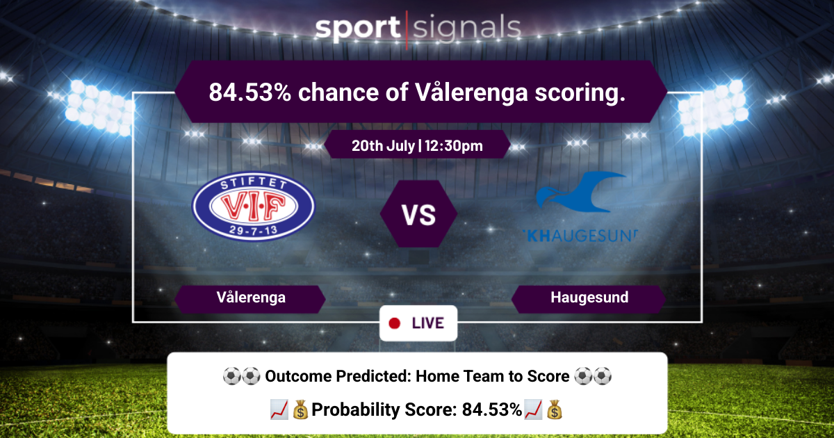 Vålerenga vs Haugesund
84.53% chance of Vålerenga scoring.