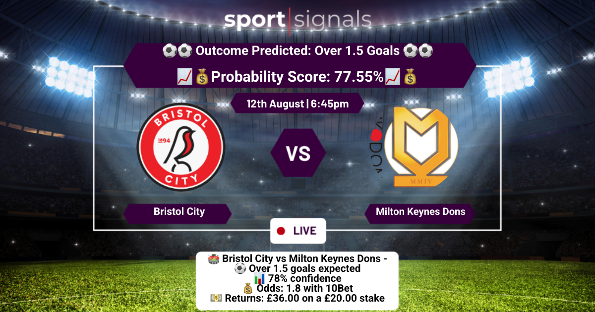 Bristol City vs Milton Keynes Dons
Over 1.5 Goals