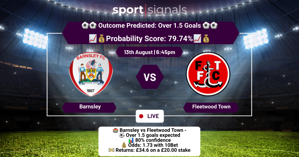 Barnsley vs Fleetwood Town
Over 1.5 Goals