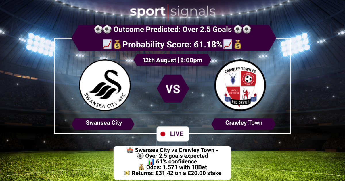 Swansea City vs Crawley Town
Over 2.5 Goals