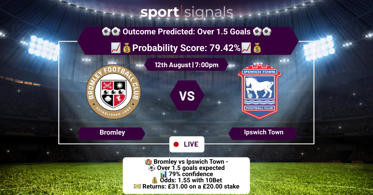 Bromley vs Ipswich Town
Over 1.5 Goals