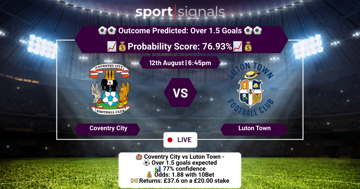 Coventry City vs Luton Town
Over 1.5 Goals