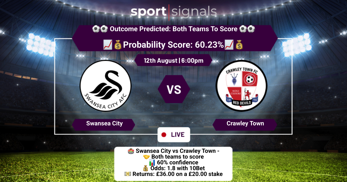 Swansea City vs Crawley Town
Both Teams To Score
