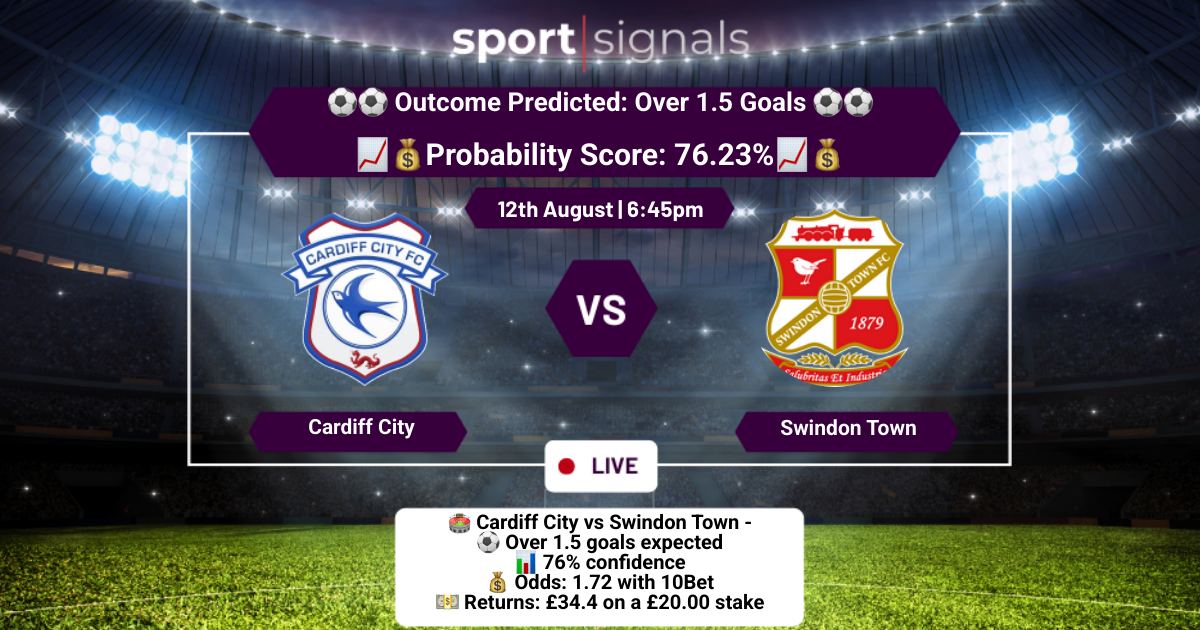 Cardiff City vs Swindon Town
Over 1.5 Goals