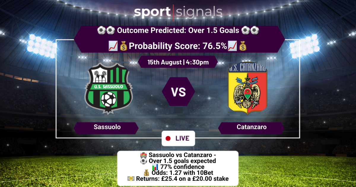 Sassuolo vs Catanzaro
Over 1.5 Goals