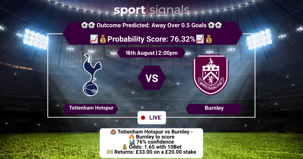 Tottenham Hotspur vs Burnley
Away Over 0.5 Goals