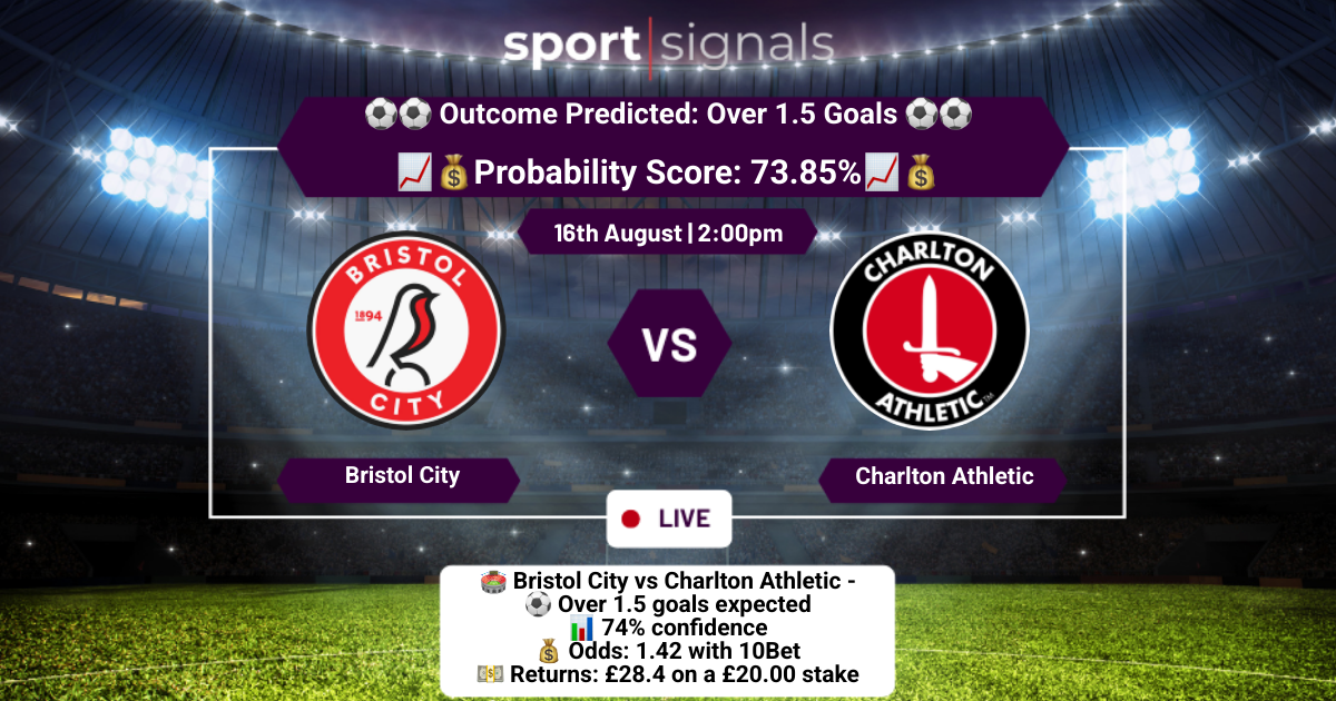 Bristol City vs Charlton Athletic
Over 1.5 Goals