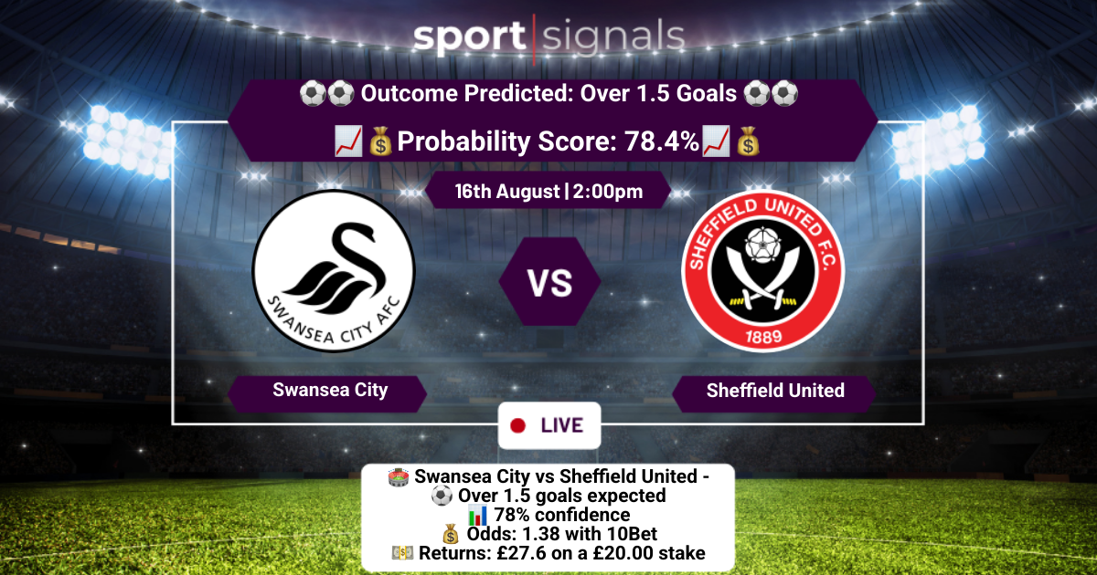 Swansea City vs Sheffield United
Over 1.5 Goals