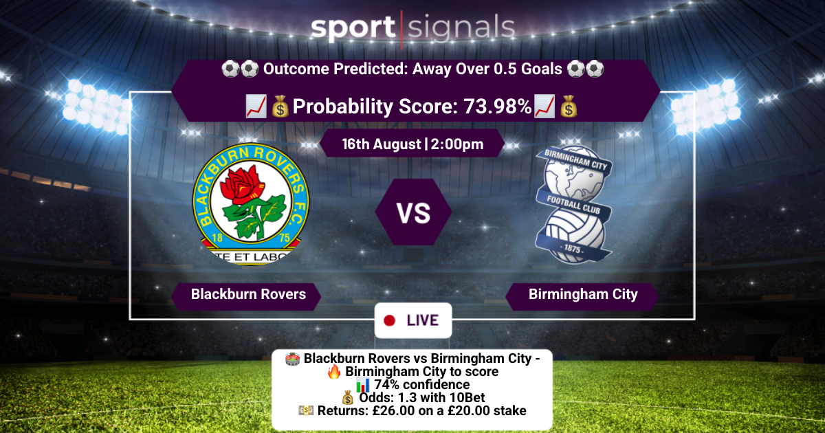 Blackburn Rovers vs Birmingham City
Away Over 0.5 Goals