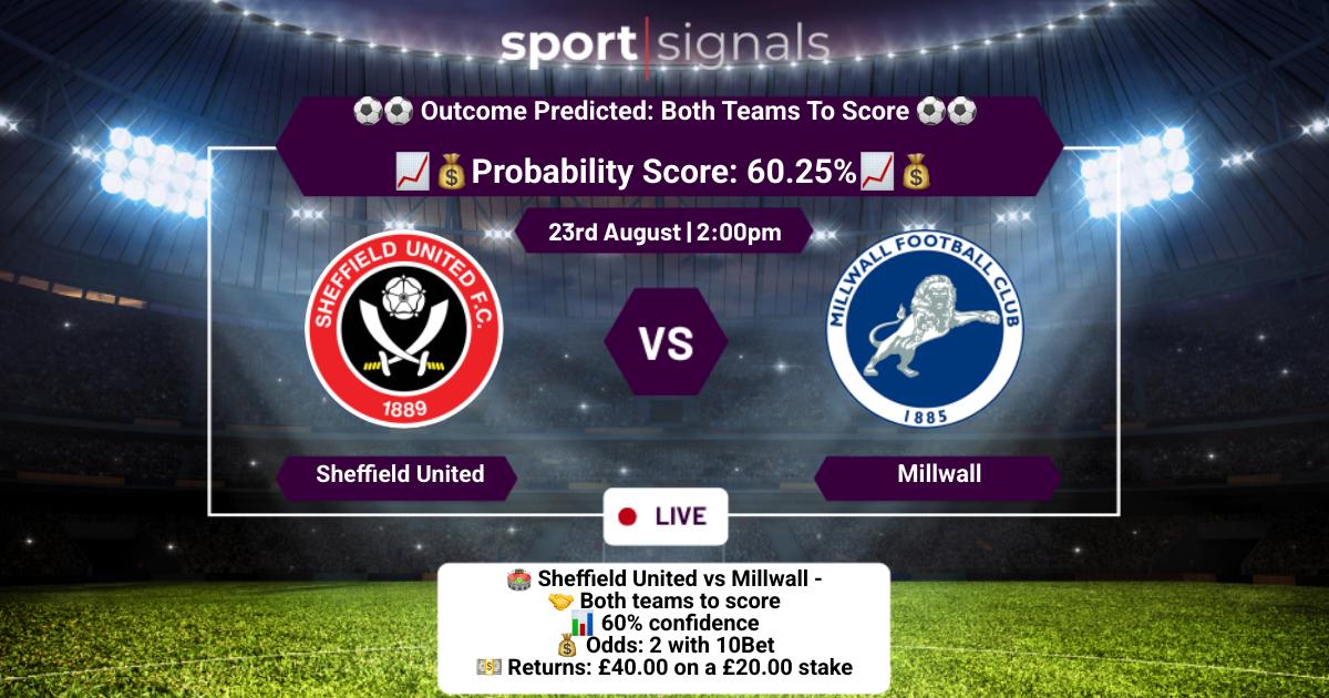 Sheffield United vs Millwall
Both Teams To Score