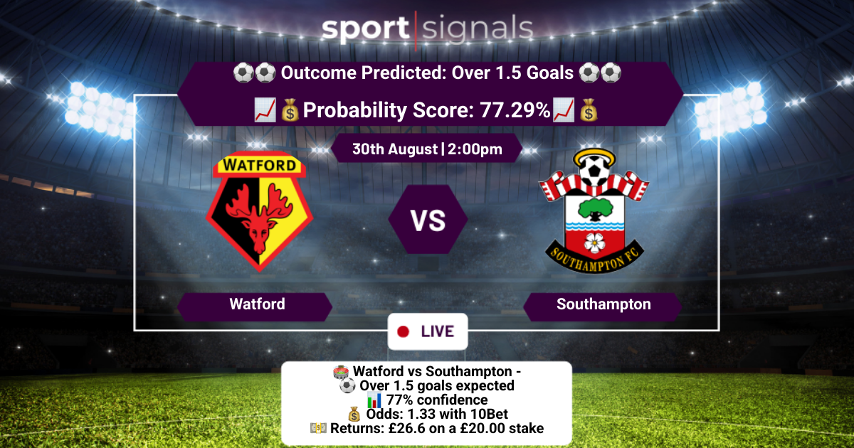Watford vs Southampton
Over 1.5 Goals