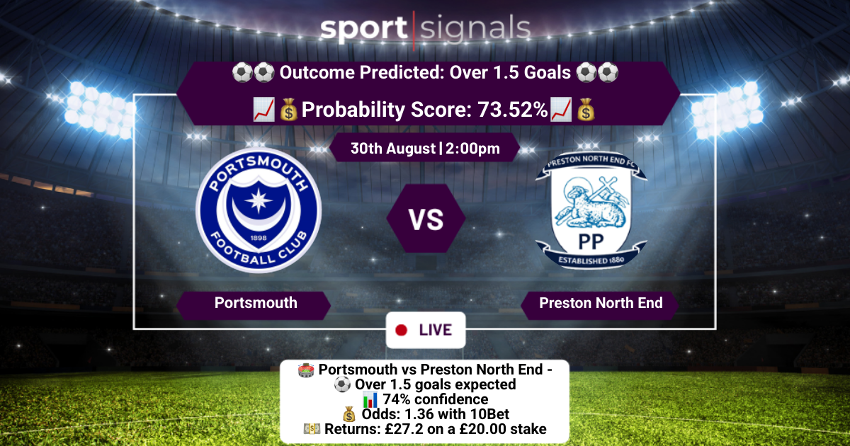 Portsmouth vs Preston North End
Over 1.5 Goals
