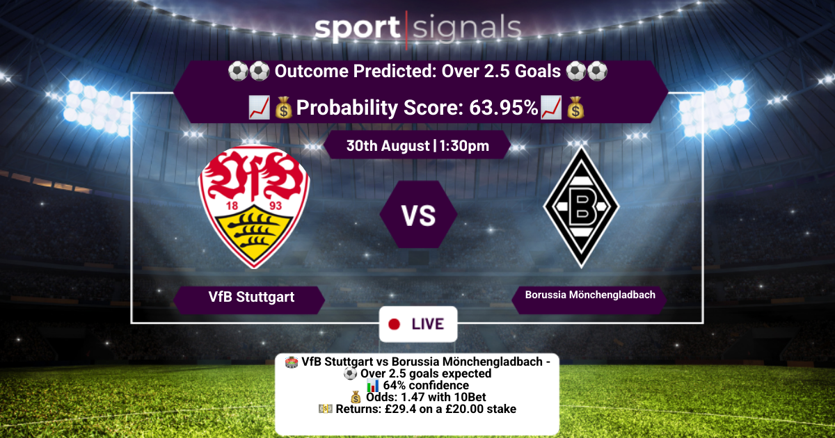 VfB Stuttgart vs Borussia Mönchengladbach
Over 2.5 Goals