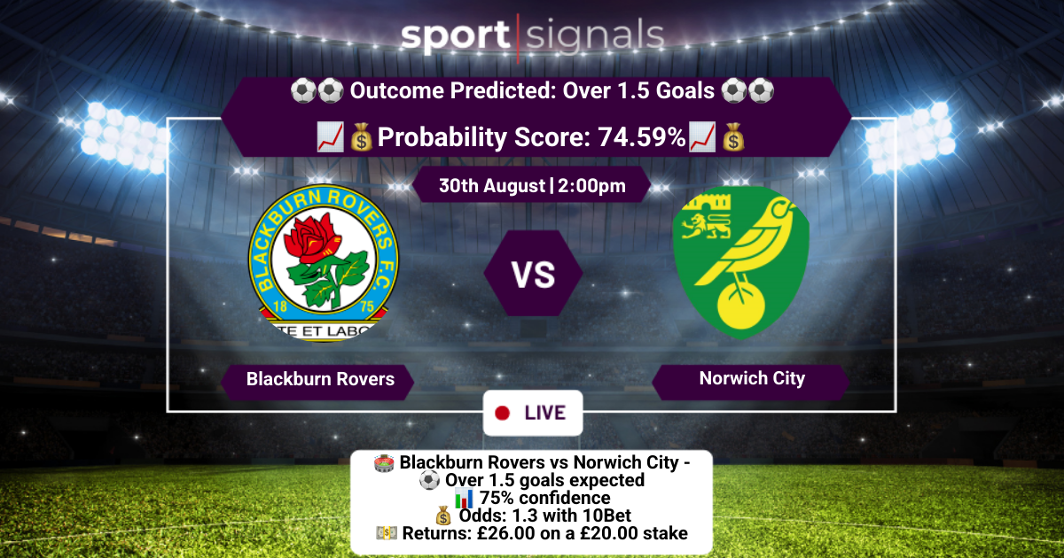 Blackburn Rovers vs Norwich City
Over 1.5 Goals