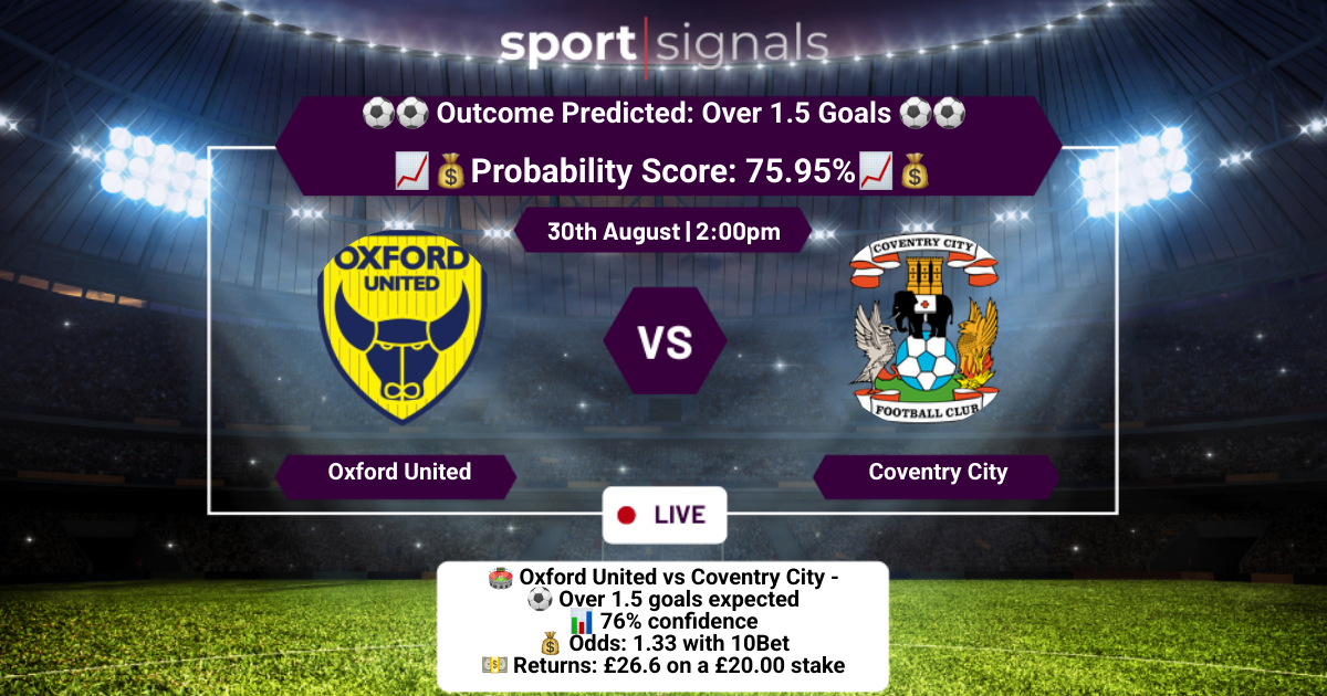 Oxford United vs Coventry City
Over 1.5 Goals