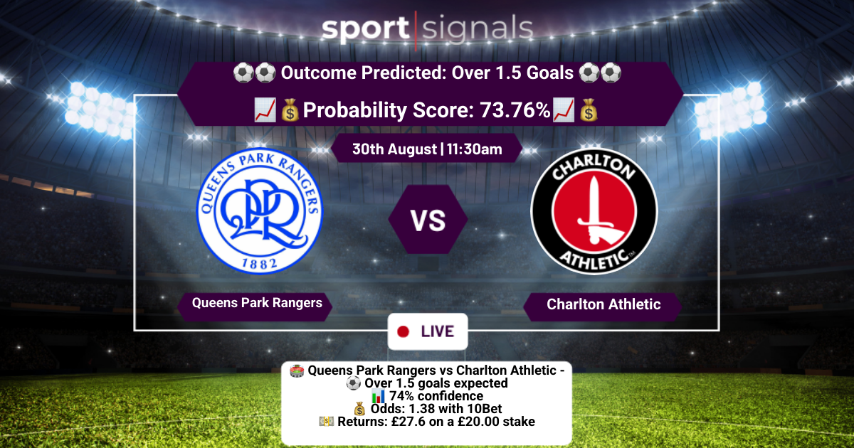 Queens Park Rangers vs Charlton Athletic
Over 1.5 Goals
